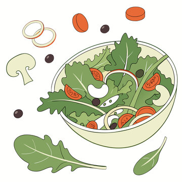 Assiette de salade verte fra&icirc;che et saine prise d&rsquo;en haut sur fond blanc