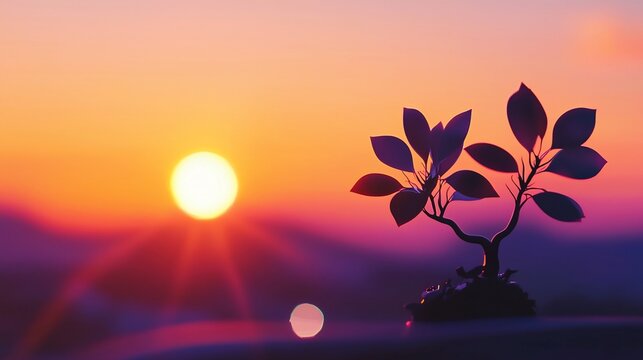 Sunset nurtures a budding tree