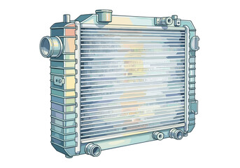 Fototapeta premium Detailed illustration of a car radiator with intricate fins and hose connections