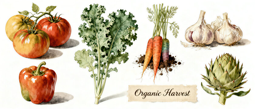 Vintage vegetable botanical illustration set isolated on white for grocery store design and marketing