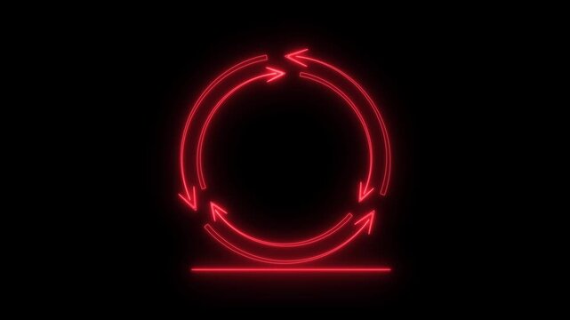 Red neon circular arrows glowing against a dark background