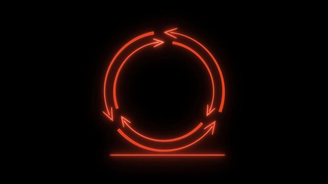 Neon circular arrows glowing against a dark background with a base line