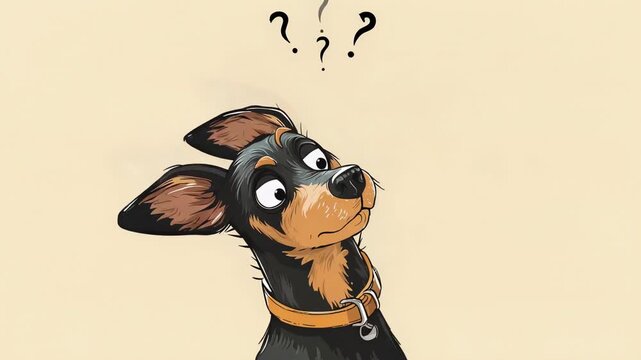Cute cartoon dog with confused expression and question marks simple illustration funny pet emotion