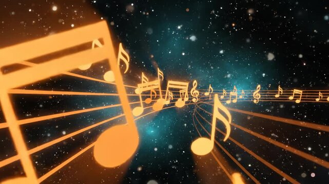 Musical notes in space