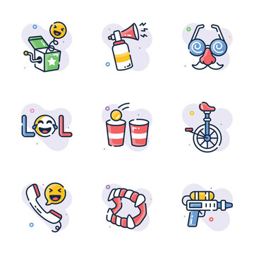Grab this amazing set of outline design icons for April Fools' Day pranks and fun.