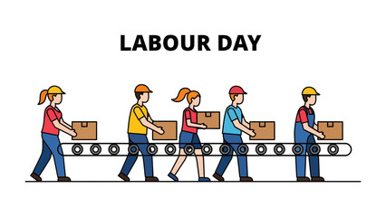 Fototapeta premium Labor Day Celebration: A group of construction workers, united in solidarity, hold up a banner proudly proclaiming Labor Day, honoring the hard work and dedication of the workforce.