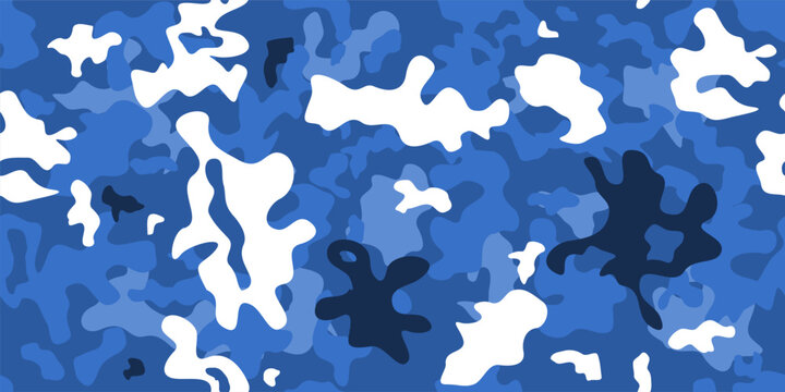 Camouflage pattern. Military blue camo fashion print design. Navy camouflage background.