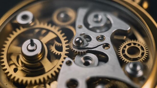 Close up of vintage mechanical watch gears turning macro shot of intricate clockwork mechanism