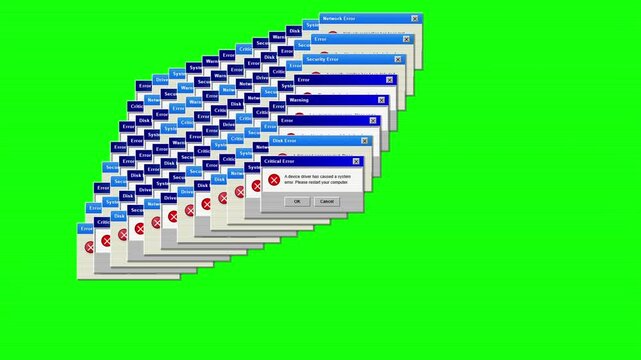 Computer Errors Pop Up on Green Screen