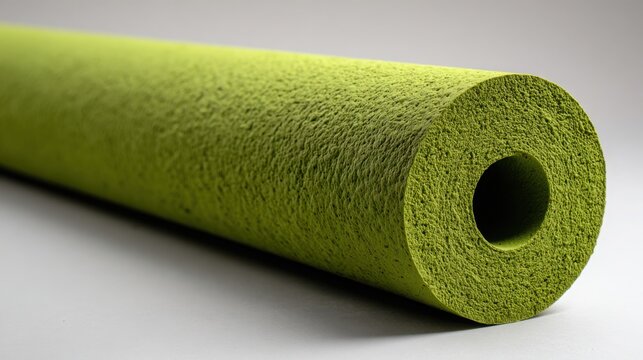 Close-up of a roll of textured lime green biodegradable packaging material