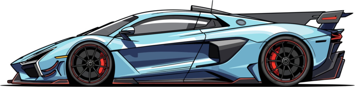 Futuristic light blue hypercar with aerodynamic carbon accents
