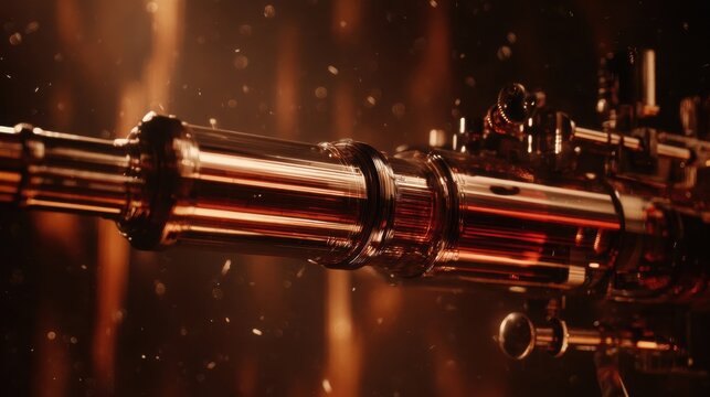 Intricate telescope lens assembly showcasing polished glass and metal precision components in detailed scientific exploration.