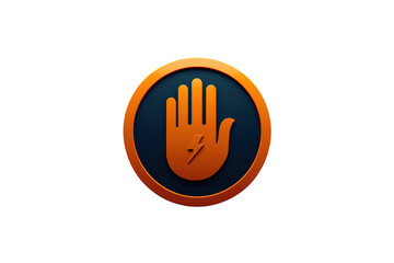 Fototapeta premium Hand icon in an orange circle representing power, energy, stopping, danger, or caution, with a transparent background