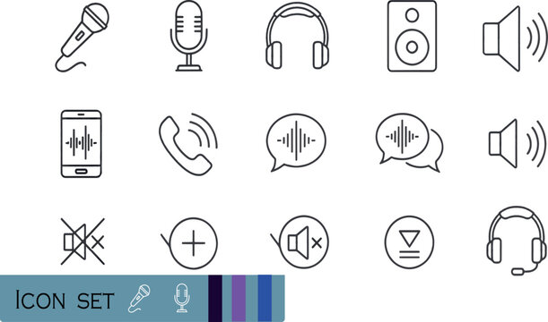 Print Audio Sound and Music Communication Minimalist Line Icon Set