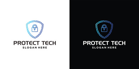 Cyber Security Shield Logo with Padlock Icon. © @Three