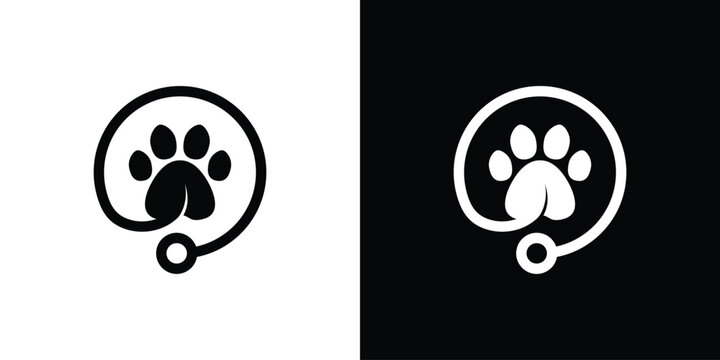 Veterinary Logo Design with Paw Print and Stethoscope.