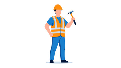 Construction Worker with Hammer: A skilled construction worker, equipped with a hammer and safety attire, stands ready for the day's work, embodying craftsmanship and dedication. © Abu