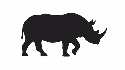 Fototapeta premium Black silhouette of a rhinoceros walking on a white background, depicting the powerful African animal.