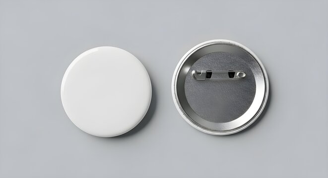 Blank white round pin button badge mockup isolated on gray background