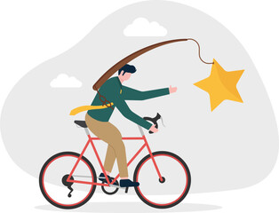 Fototapeta premium Professional man riding a bicycle chasing a giant yellow star