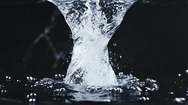 A powerful water vortex swirls downward into a pool of liquid with splashes