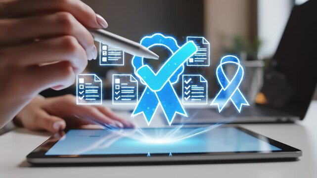 Hand using stylus on digital tablet