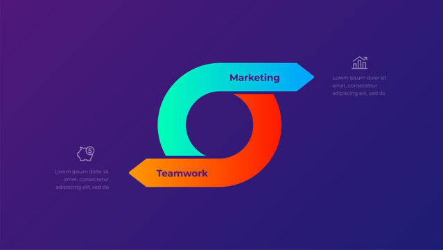 2 step circular arrow process diagram with looped flow and opposite directional arrows infographic structure