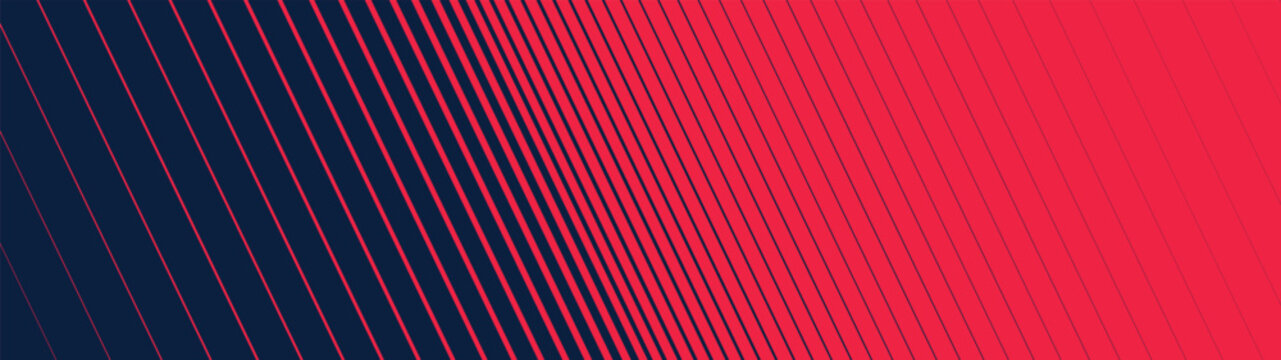 Halftone gradient texture from thick to thin diagonal line, Fade oblique stripe gradation minimalistic ornament, Red - Navy slanted pattern backdrop, abstract geometric brutalism striped background