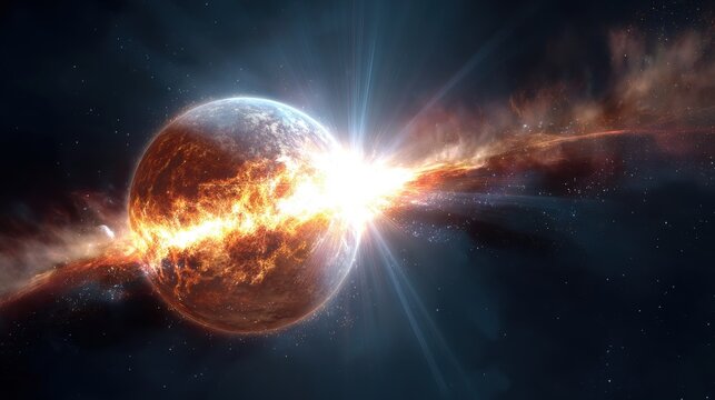 Exploding Fiery Planet in Deep Space