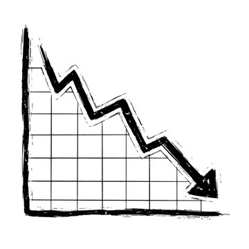 A declining line graph with a downward trend isolated on transparent background