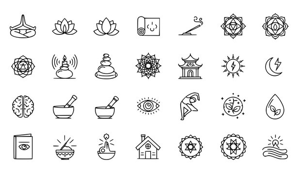 Spiritual Meditation and Yoga Pixel Perfect Thin Line Vector Icons for Wellness and Mindfulness Apps