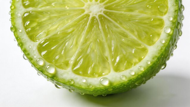Half of a juicy lime with water droplets