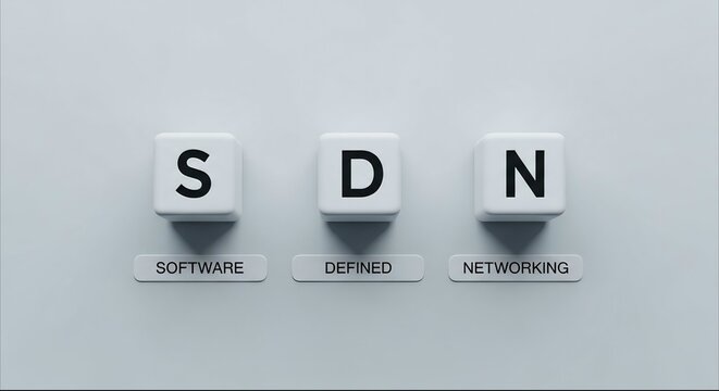 Software defined networking SDN concept with white cubes and text