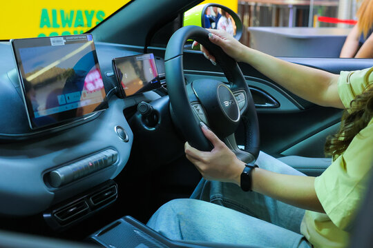 Thailand Mar24,2026 :BYD Otto 1 made its debut in Thailand, showcased at a car show held in a shopping mall.