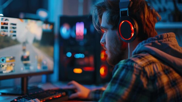 Gamer Engrossed in Video Game