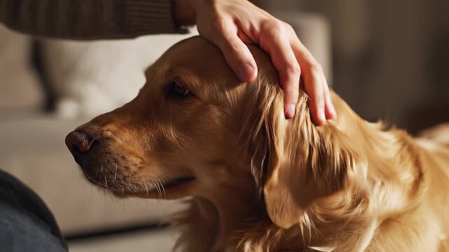 golden retriever gets pet on head