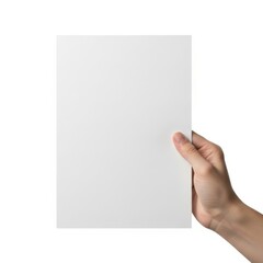Obraz premium A hand holding a plain white rectangular sheet of paper against a white background