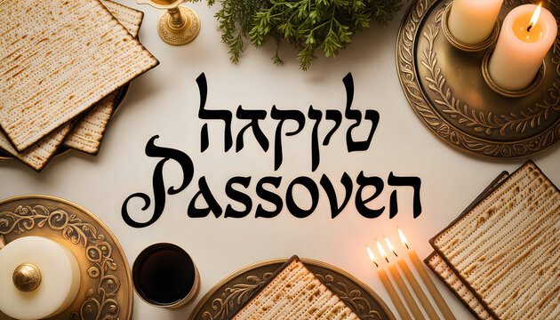 Passover Holiday Traditional Jewish Celebration Table With Symbols