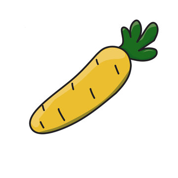 This cheerful, cartoon-style carrot with its vibrant yellow hue and leafy green top brings a touch of playful charm, making it perfectly suitable for designs aiming for a lighthearted and fun