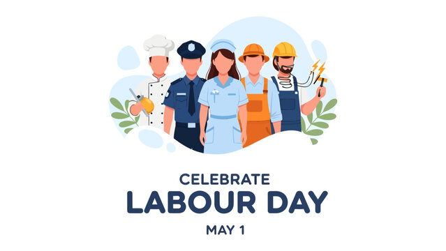 Labor Day: A symbolic graphic representation of various professions coming together to commemorate the achievements of the workforce.