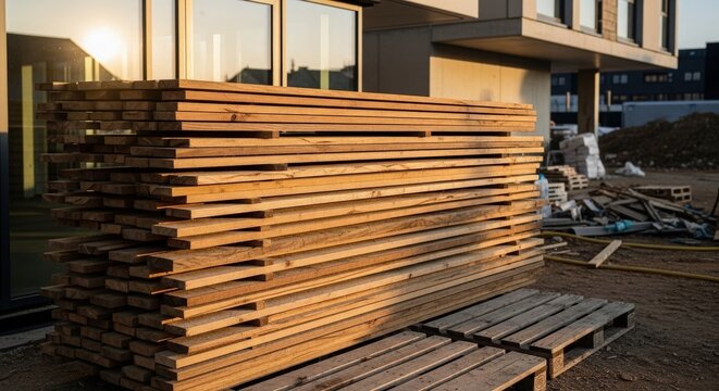 Stack of Rough Cut Timber Planks Outdoors