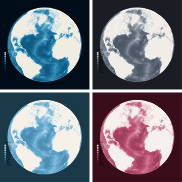 Atlantic Globe Bathymetric Ocean Depth Globe - Orthographic Projection - Scalable Multi-Color Seafloor Relief Topography with Depth Legend Showing Continental Shelves Mid-Ocean Ridges and Abyssal