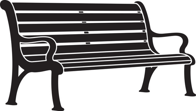 Black park bench, outdoor furniture, vector illustration, metal bench