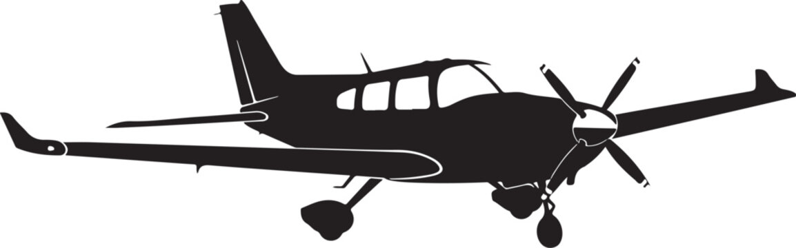 Black airplane, small plane silhouette, aircraft icon, vector illustration