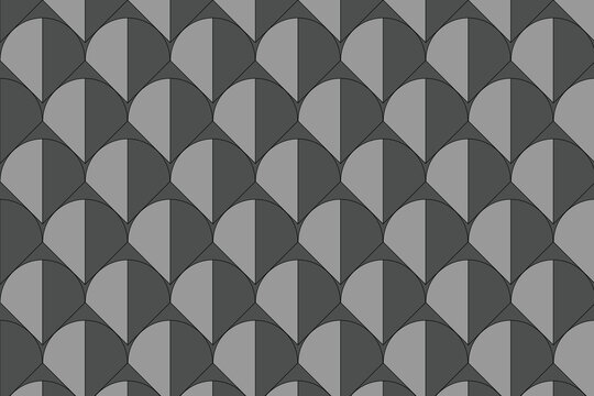 Geometric art deco seamless pattern, monochrome grey scale texture with fan shapes, elegant architectural vector background for luxury branding
