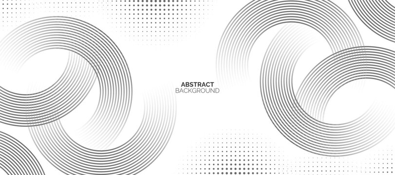 Abstract white background with black circle rings. Black circle lines pattern. Futuristic technology concept. Suit for cover, poster, banner, brochure, header, website