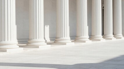 Fototapeta premium Statuesque Courthouse Featuring White Marble Columns And Sweeping Steps, Imposing Architectural Design Showcasing Traditional Civic Structure With Prominent Pillars And Stairs