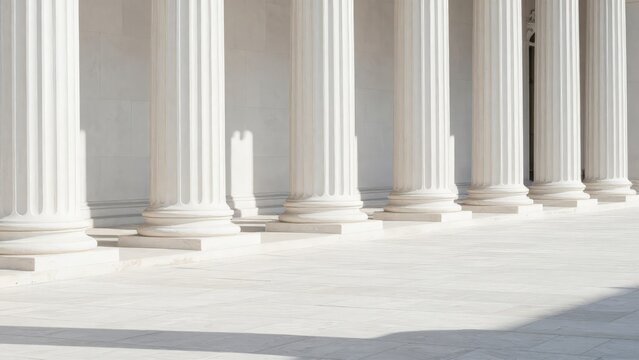 Statuesque Courthouse Featuring White Marble Columns And Sweeping Steps, Imposing Architectural Design Showcasing Traditional Civic Structure With Prominent Pillars And Stairs