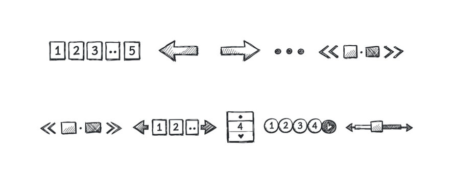 Hand-drawn navigation icons including page numbers, arrows, and sliders