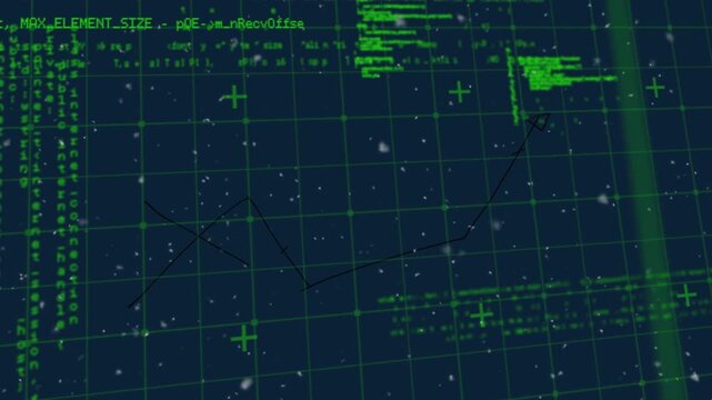 Digital animation of white spots floating against data processing on blue background